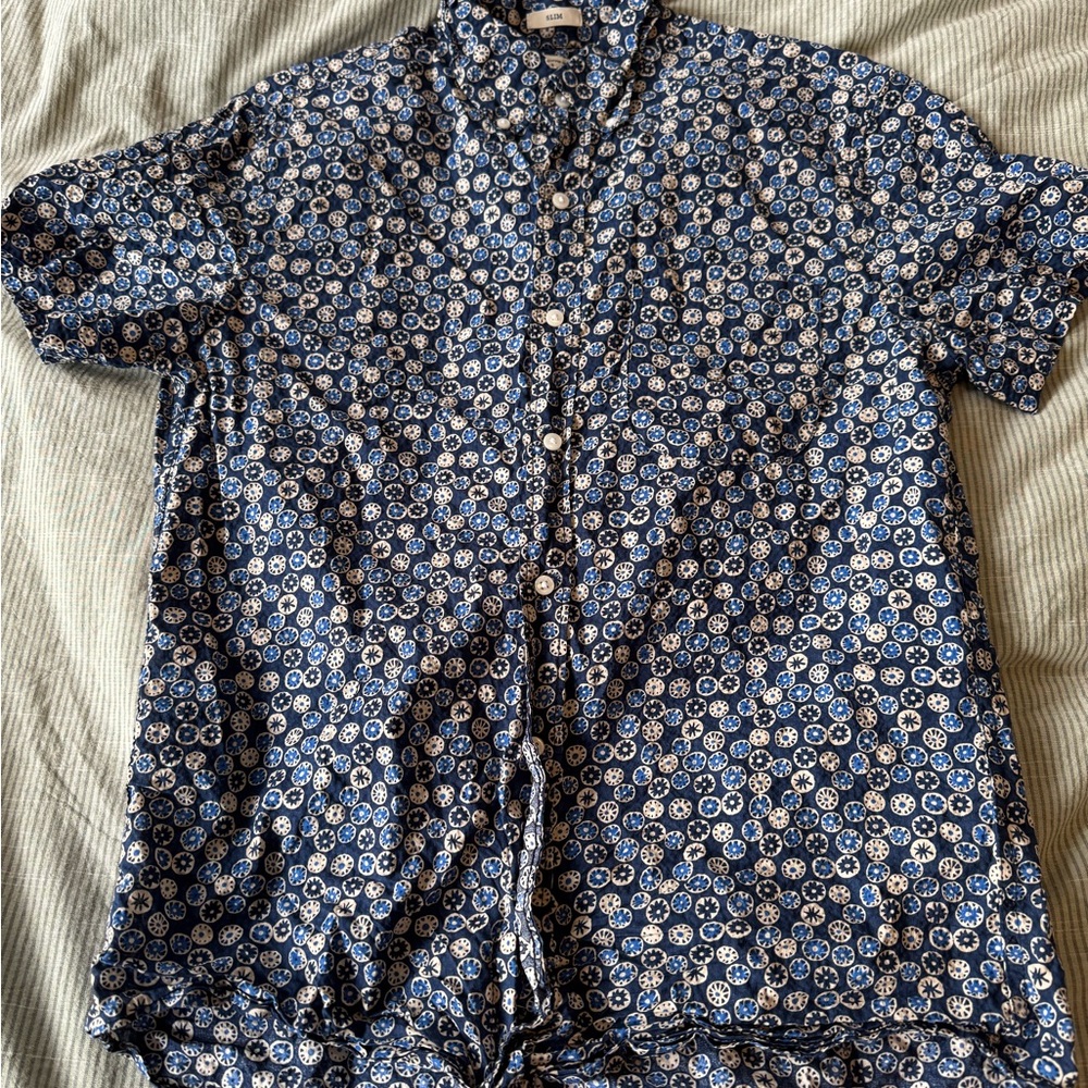 Men's Blue Seersucker Floral Shirt